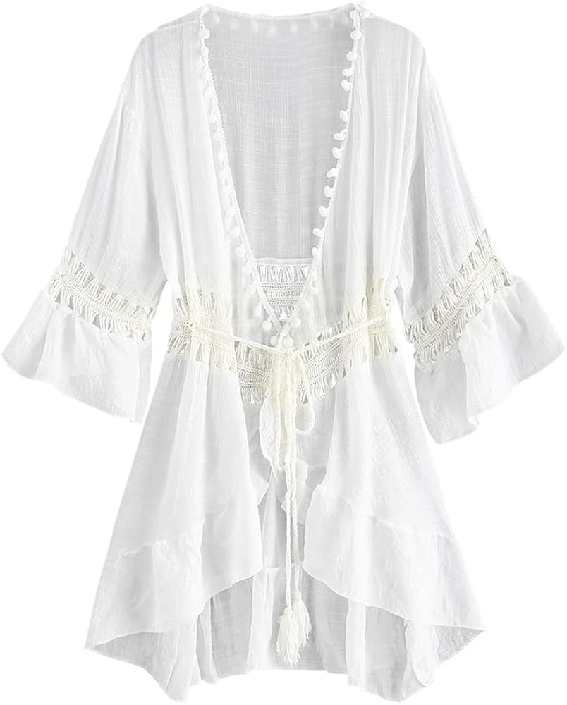 ZAFUL Women's Swimsuit Beach Cover Up Casual Loose Open Front Bikini Coverups Summer Kimono Cardi... | Amazon (US)