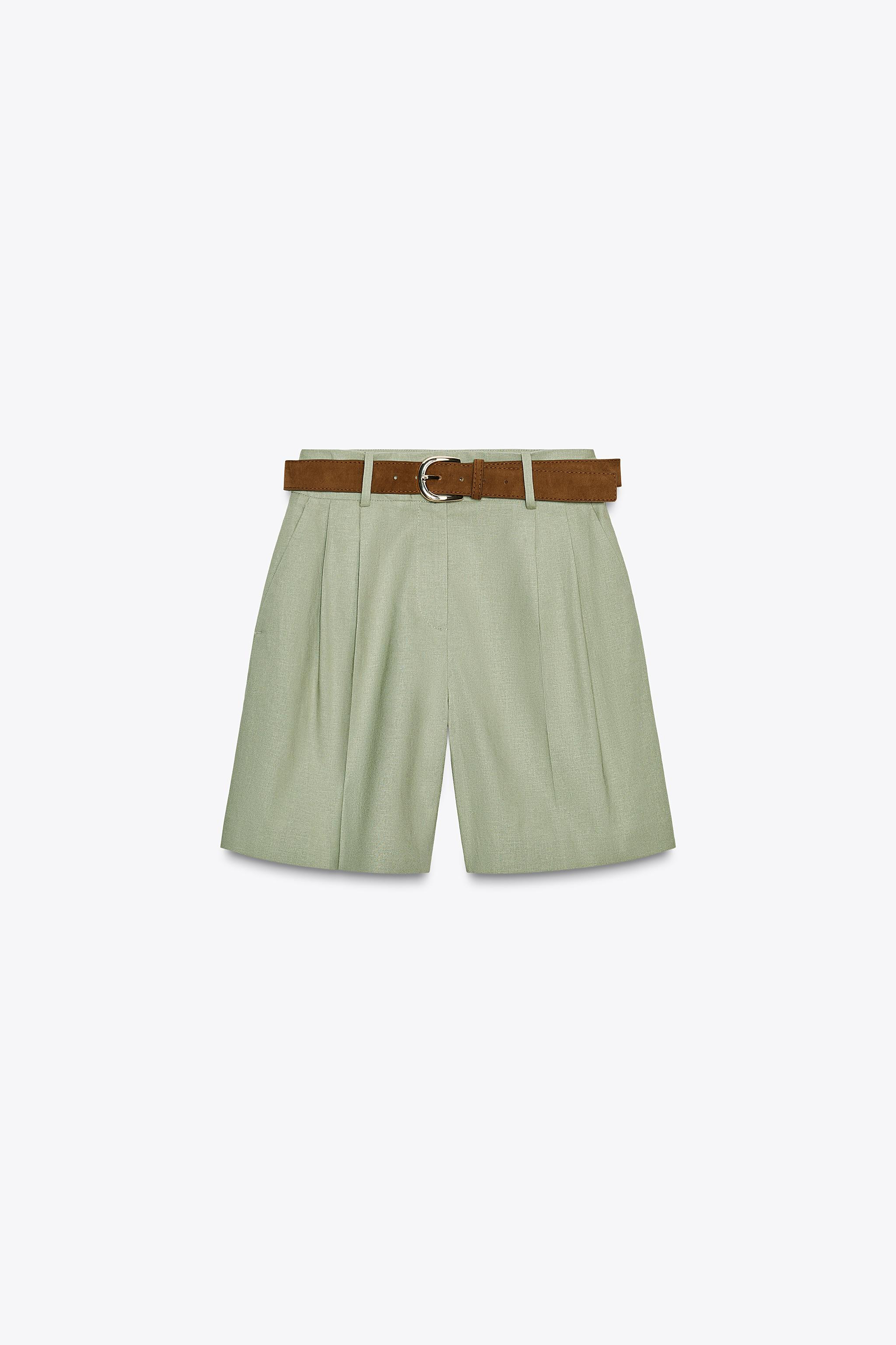 PLEATED BERMUDA SHORTS WITH LINEN BLEND AND BELT | Zara US