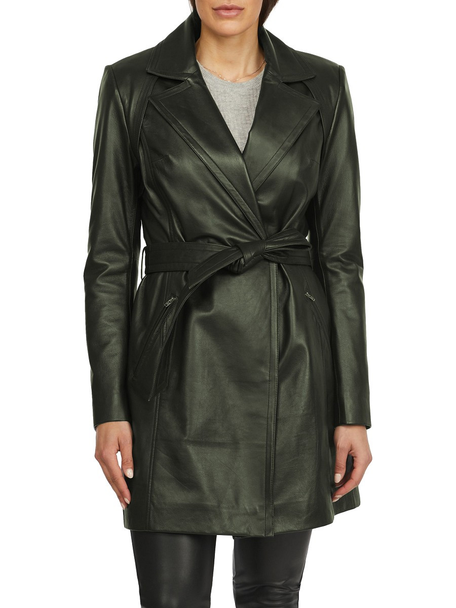 Badgley Mischka Women's Anne Belted Leather Trench Coat - Hunter Green - Size L | Saks Fifth Avenue OFF 5TH