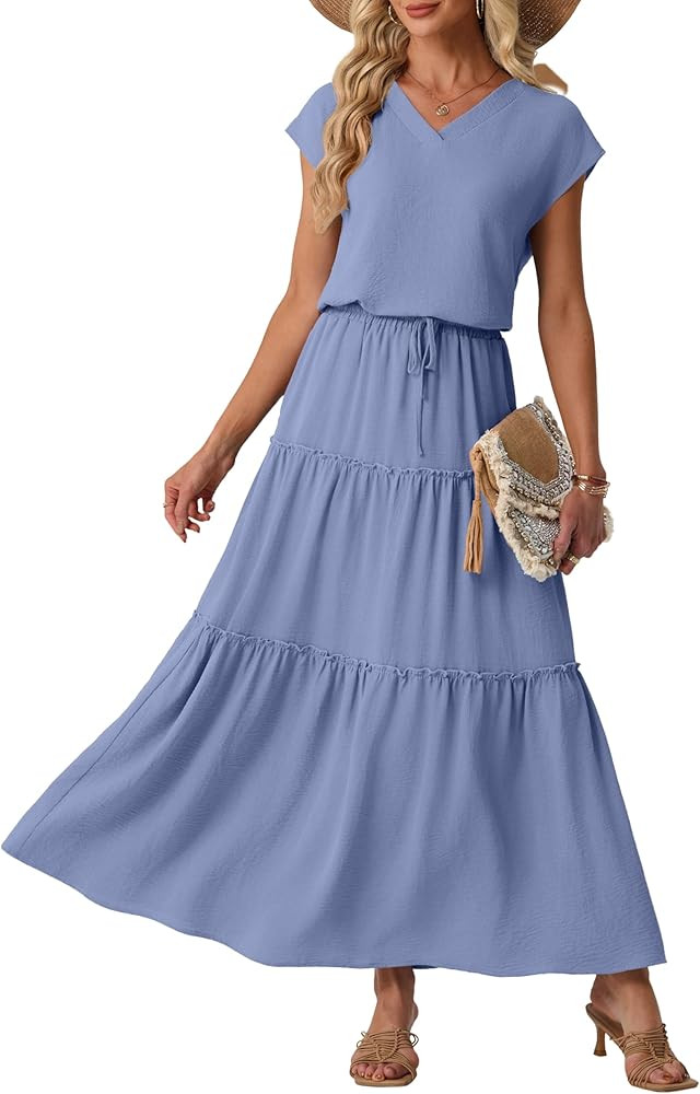 Lepunuo 2 Piece Skirt Sets for Women Flowy Maxi Skirts Cap Sleeve Tops Matching Sets Travel Vacat... | Amazon (US)