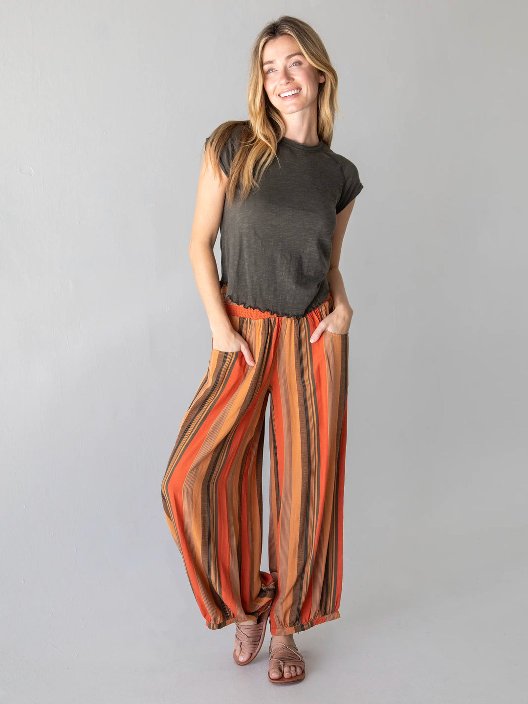 Around The Town Pant - Rust Stripes | Natural Life