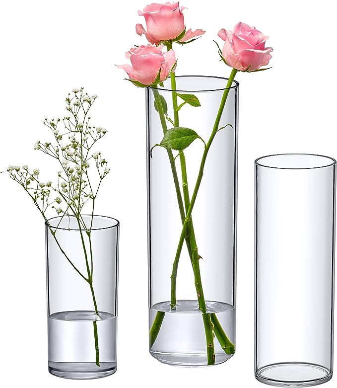 Amazing Abby - Vase Viola Magra - Acrylic Cylinder Vases (3-Piece Set), Plastic Cylindrical Flowe... | Amazon (US)