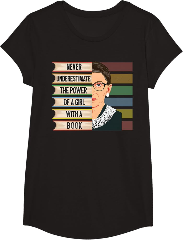 Feminist Ruth Bader Ginsburg RBG Quote Girl with Book Women T-Shirt Small | Amazon (US)