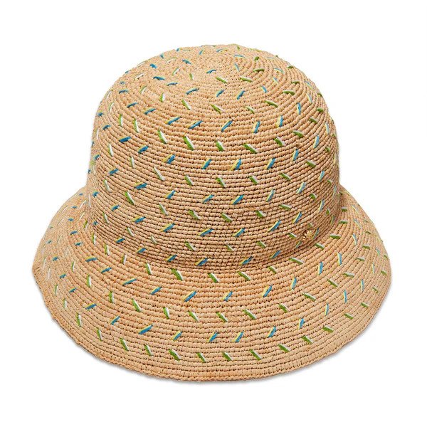 SAND FLECK EMBROIDERED ROUND RAFFIA BUCKET HAT | LELE SADOUGHI