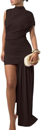 Ophestin Women's Sleeveless Ruched Bodycon Mini Dress Irregular Sexy Elegant Flowy Cocktail Party... | Amazon (US)