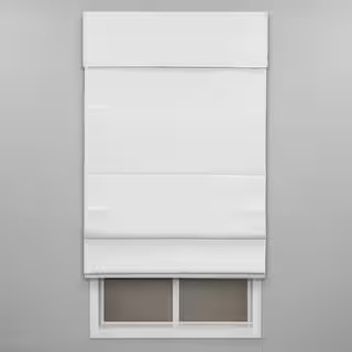 Perfect Lift Window Treatment White Cordless Blackout Energy-Efficient Cotton Roman Shade 35 in. ... | The Home Depot