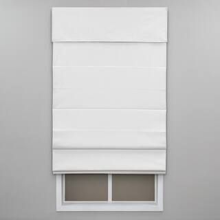 Perfect Lift Window Treatment White Cordless Blackout Energy-Efficient Cotton Roman Shade 35 in. ... | The Home Depot