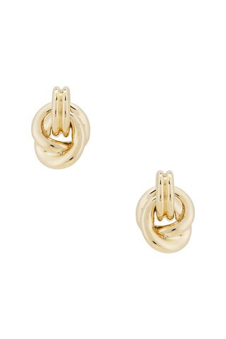 STONE AND STRAND Gold Forme Dainty Knot Stud Earrings in 14k Solid Yellow Gold - Metallic Gold. Size all. | FWRD 