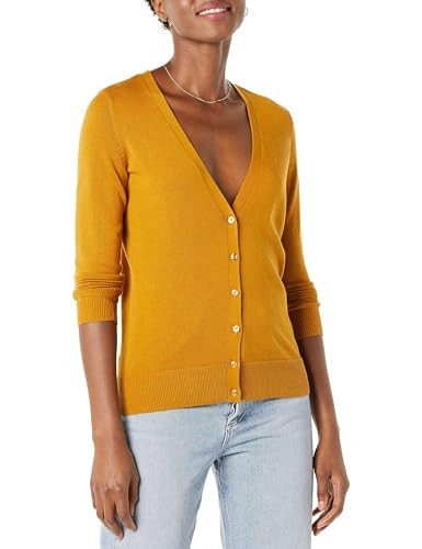 Amazon Essentials Women's Lightweight V-Neck Cardigan Sweater, Caramel, Medium | Amazon (US)