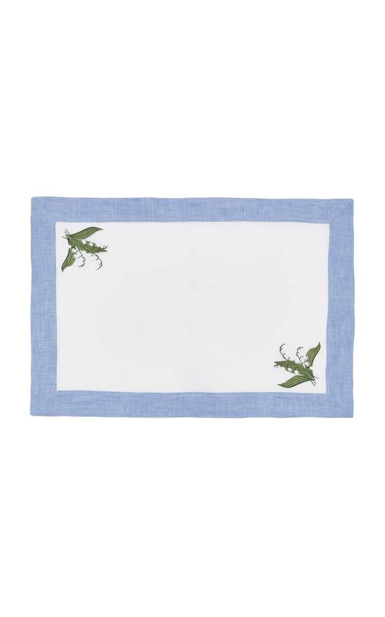 Green Lily Of The Valley  Blue And White Linen Placemat | Moda Operandi (Global)