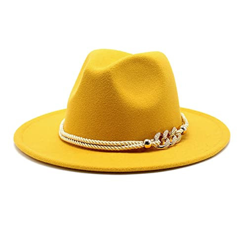 Gossifan Lady Fashion Wide Brim Felt Fedora Panama Hat with Ring Belt Yellow | Amazon (US)