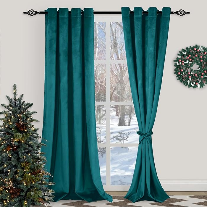 XWZO Teal Velvet Curtains 96 Inches Long, Elegent Soft Luxury Curtains for Living Room, Thermal I... | Amazon (US)