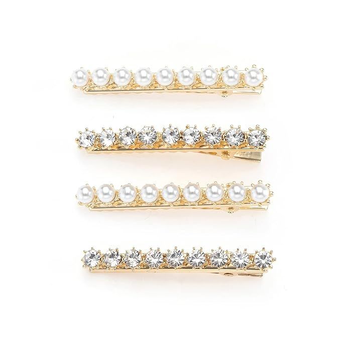 Ettika Gold Tone Plated Hair Clips for Women | Hair Accessory | Golden Crystal and Pearl Hair Cli... | Amazon (US)