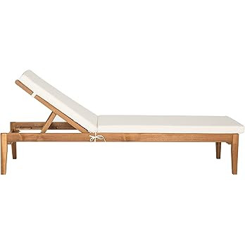 SAFAVIEH Outdoor Collection Arcata Natural Solid Wood/Beige Cushion Adjustable Chaise Lounge Chai... | Amazon (US)