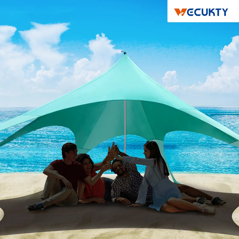 VECUKTY Beach Canopy Tent,  12x12 FT Beach Sun Shelter Sun Shade UPF 50+ UV,Turquoise - Walmart.c... | Walmart (US)
