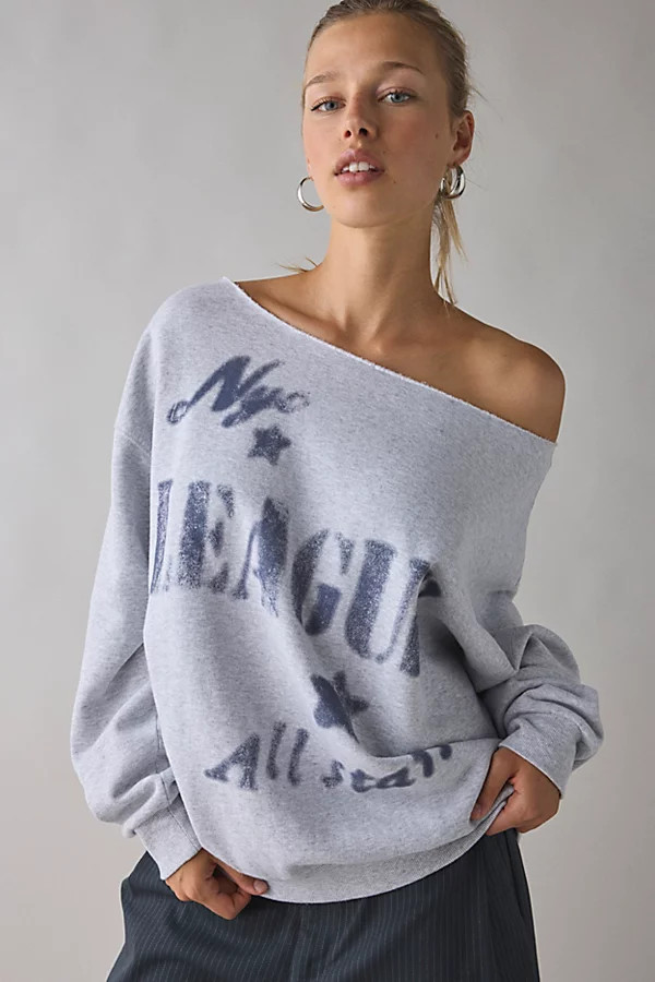 NYC League All-Stars Graphic Off-The-Shoulder Pullover | Urban Outfitters (US and RoW)