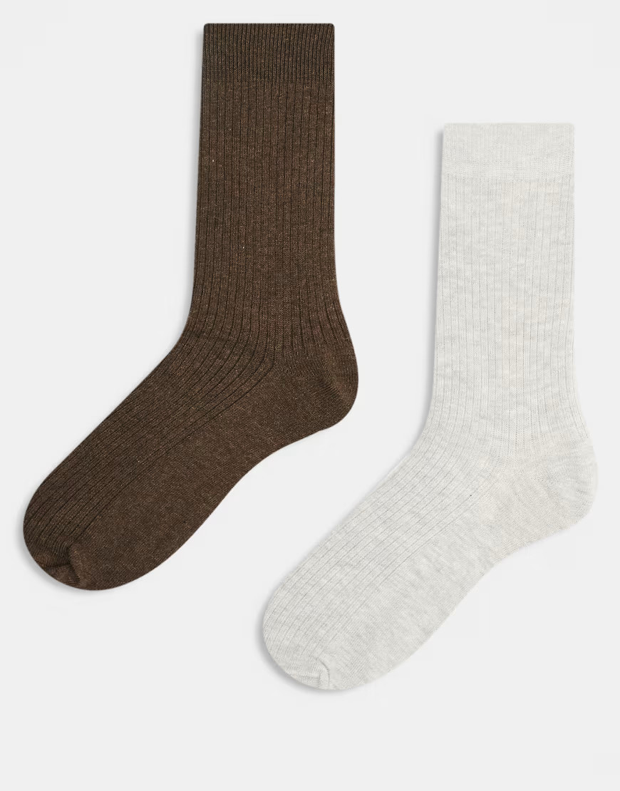 Jack & Jones premium 2 pack socks in light grey and brown | ASOS (Global)