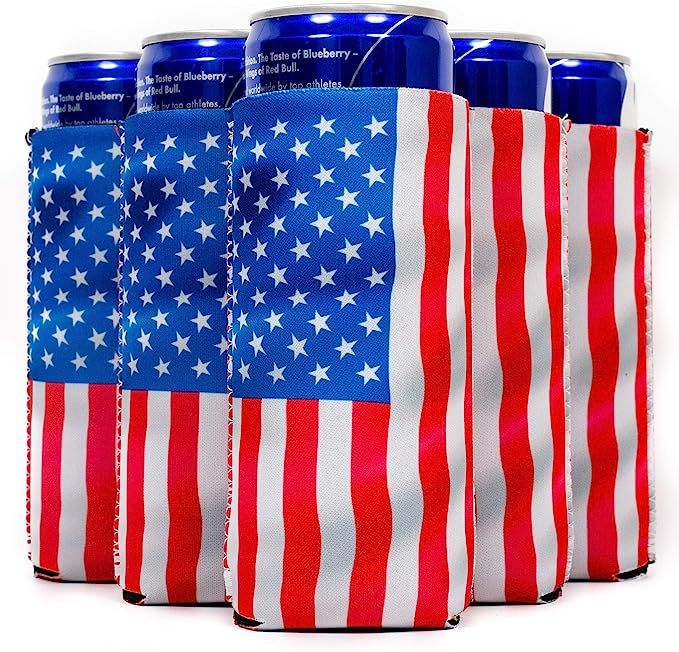 QualityPerfection 12 Flag Slim Can Cooler Sleeves, Beer/Energy Drink Blank Skinny 12 oz Neoprene ... | Amazon (US)