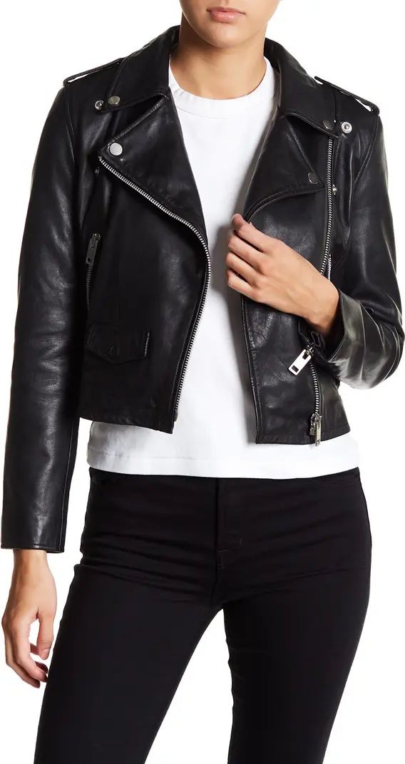WALTER BAKER Liz Leather Crop Moto Jacket | Nordstromrack | Nordstrom Rack