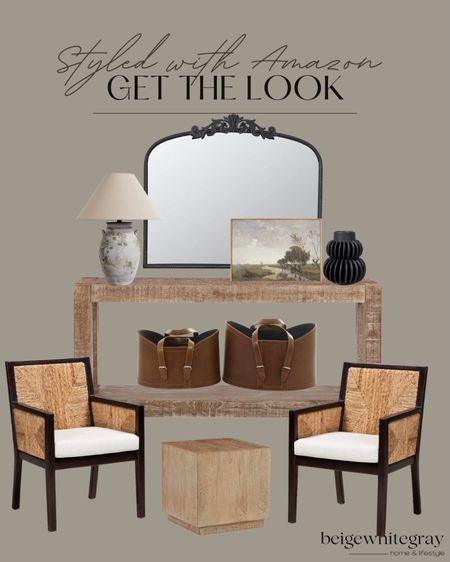 Get this beautiful entryway look with Amazon! The affordable console is one of my favorites! The art is a on point and very cost effective and so is the mirror! Love the lamp and vase and especially the leather totes as an alternative to baskets under a console. The woven chairs are also beautiful and so is the wood cube! 

#LTKstyletip #LTKFind #LTKhome