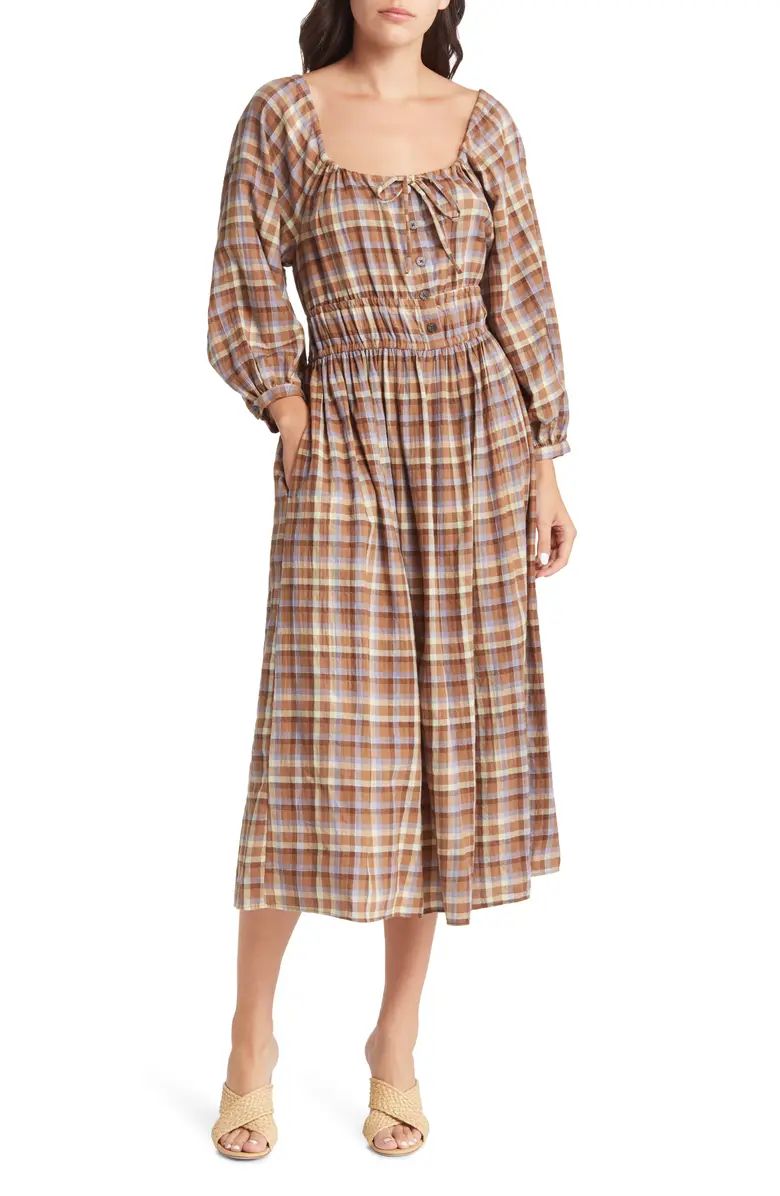 Sophia Long Sleeve Stretch Cotton Gauze Midi Dress | Nordstrom