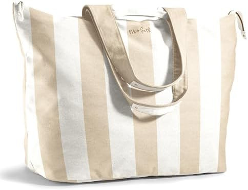Fit & Fresh XL Beach Tote Bag for Women – XL Travel Tote with Zipper & Pockets, Oversized Canva... | Amazon (US)