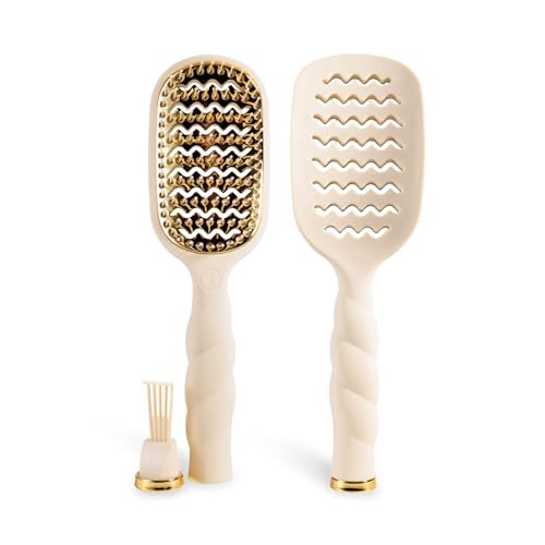 TELETIES - Vented Hair Brush - For Quicker, Smoother Blowouts - Vented Design - Heat-Conductive Aluminum Plate for Blow Drying - Anti Static Bristles - Removable Cleaner - All Hair Types - Tan | Amazon (US)