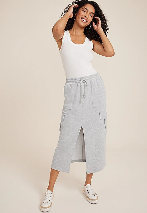 High Rise Fleece Cargo Maxi Skirt | Maurices