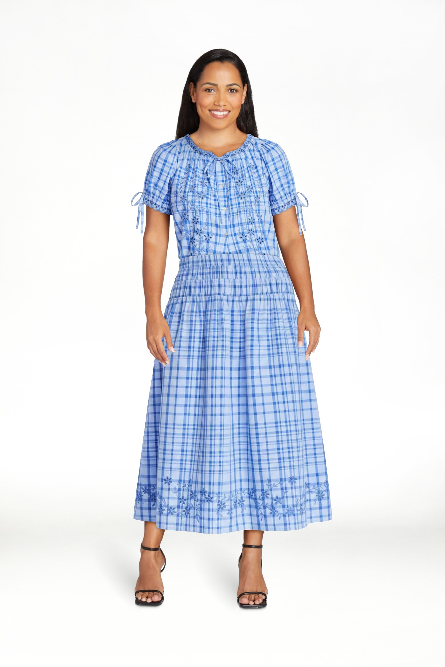 Free Assembly Women's and Women's Plus Embroidered Cotton Maxi Skirt with Smocked Waist, Sizes XS... | Walmart (US)