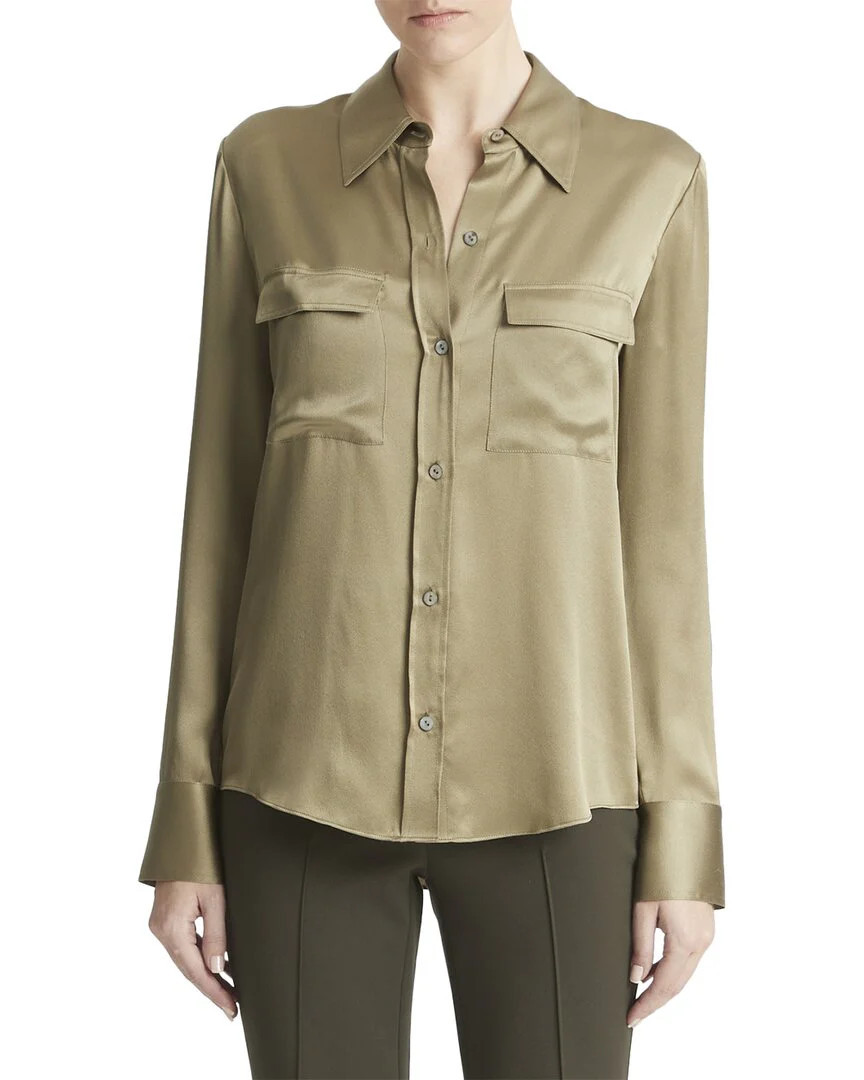 Vince Chest Pocket Silk Blouse | Shop Simon