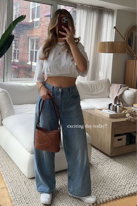 my favorite baggy jeans 🤍 top is khy and bag is polene but linked similar!
