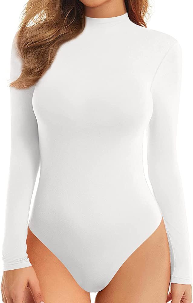 MANGOPOP Mock Turtle Neck Sleeveless Long Sleeve Double Lined Bodysuit Tank Tops for Women | Amazon (US)