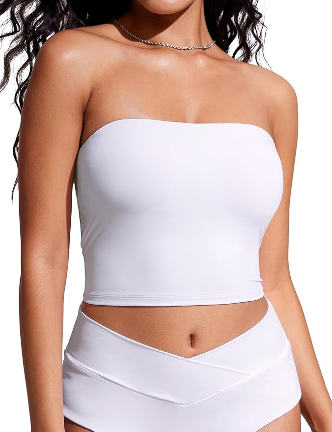 CRZ YOGA Womens Bandeau Bikini Tops Strapless Swimsuit Adjustable Spaghetti Straps Bathing Suit C... | Amazon (US)