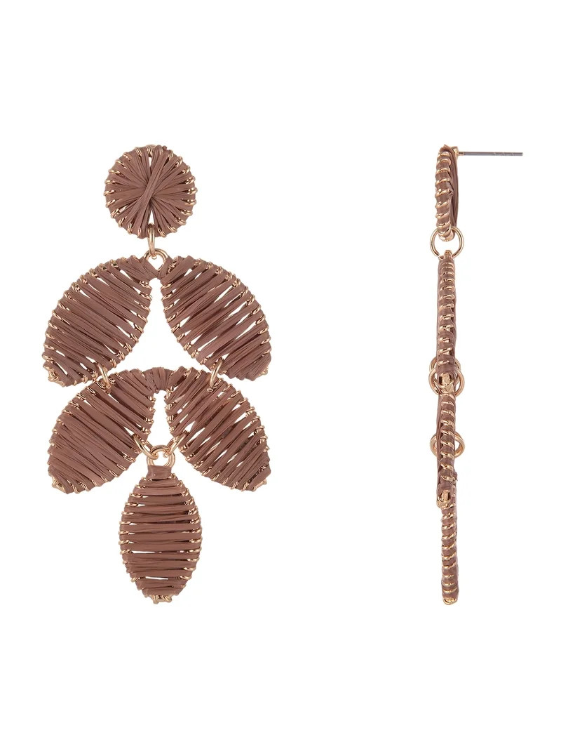 Time and Tru Goldtone Brown Raffia Leaf Drop Earring | Walmart (US)