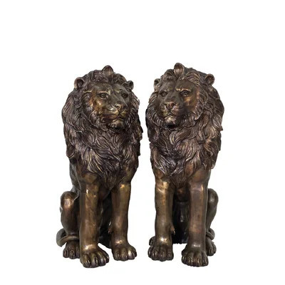 Bronze Sitting Lions Sculpture Set | Wayfair North America