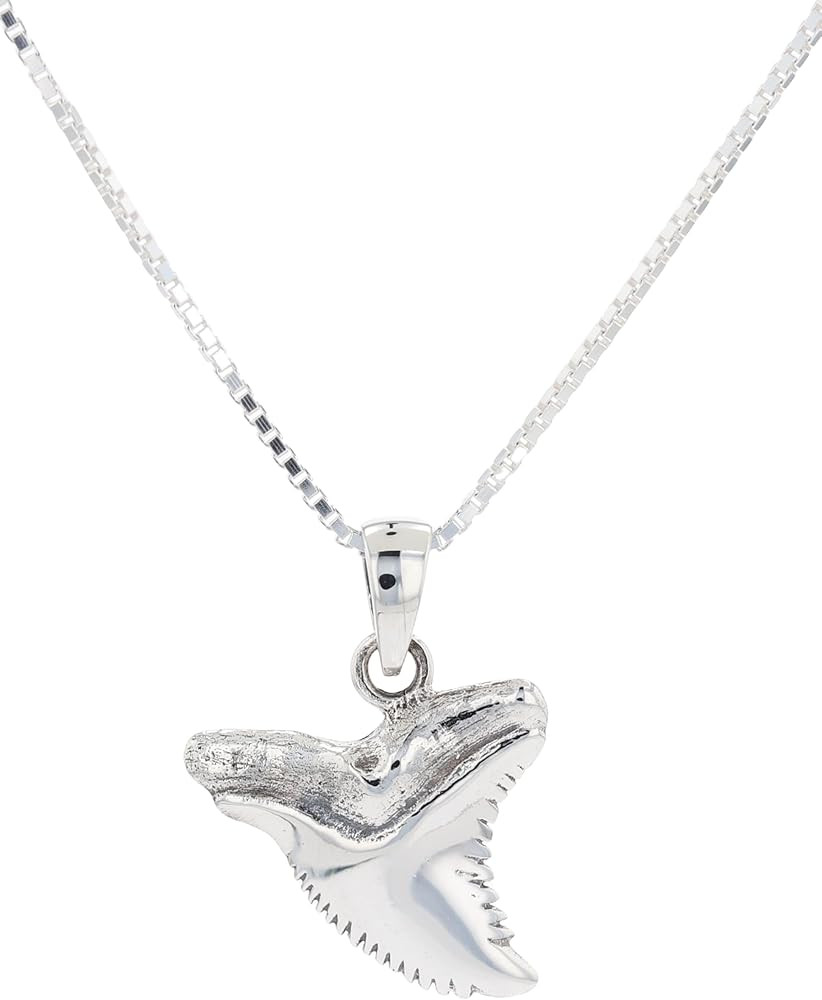 Sterling Silver Shark Tooth Pendant Necklace 18" | Amazon (US)