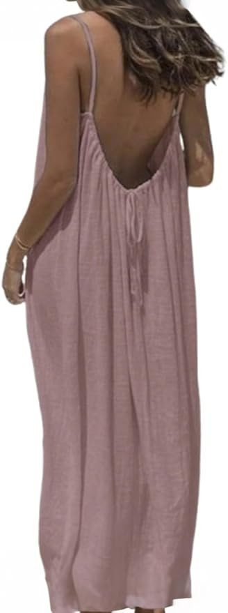 Womens Summer Casual Sleeveless Backless Cami Sundress 2026 Vacation House Dress | Amazon (US)