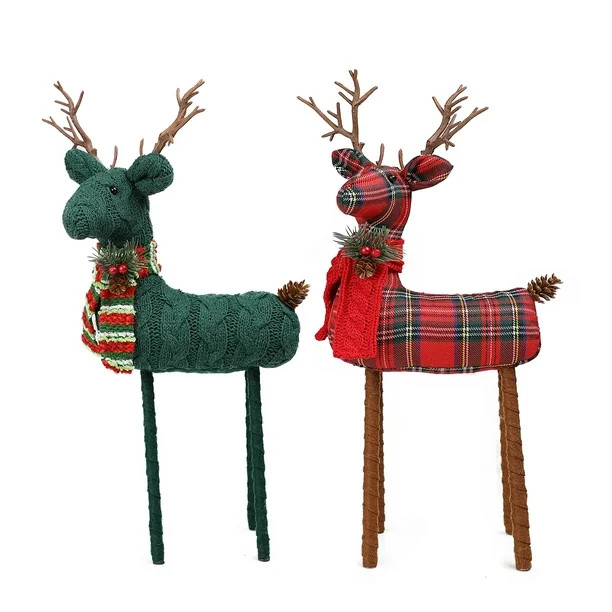 Holiday Time Large Fabric Deer Tabletop Christmas Décor Set of 2 - Walmart.com | Walmart (US)