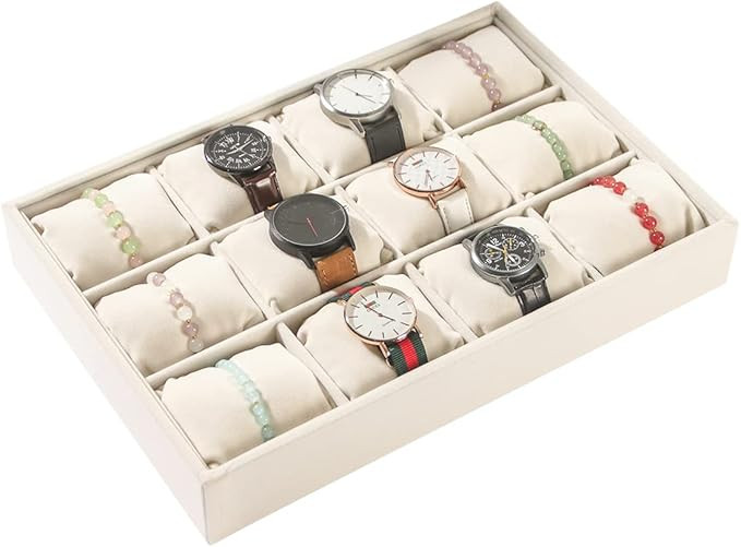 12 Grid Watch Bracelet Organizer Pillow Tray,Beige Velvet Jewelry Display Storage Stand for Selli... | Amazon (US)