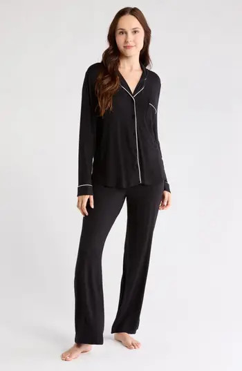 NORDSTROM RACK Tranquility Long Sleeve Shirt & Pants Two-Piece Pajama Set in Black at Nordstrom Rack, Size Small | Nordstrom Rack