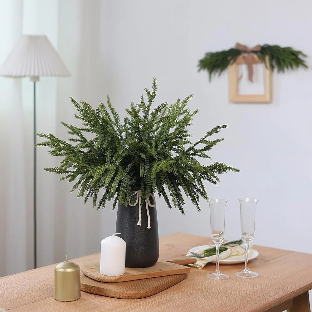 16 Pcs 18 Inch Real Touch Artificial Norfolk Pine Branches, Faux Cedar Pine Stem Fake Greenery Pi... | Wayfair North America