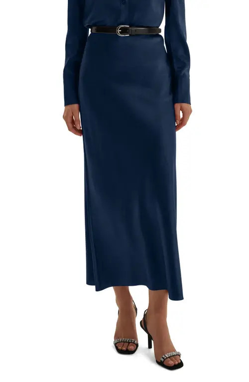 Favorite Daughter The Favorite Silk Blend Skirt in Navy at Nordstrom, Size Small | Nordstrom