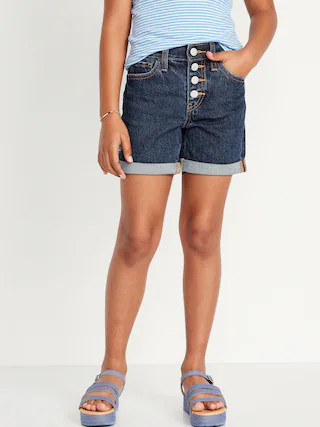 High-Waisted Roll-Cuffed Jean Midi Shorts for Girls | Old Navy (US)