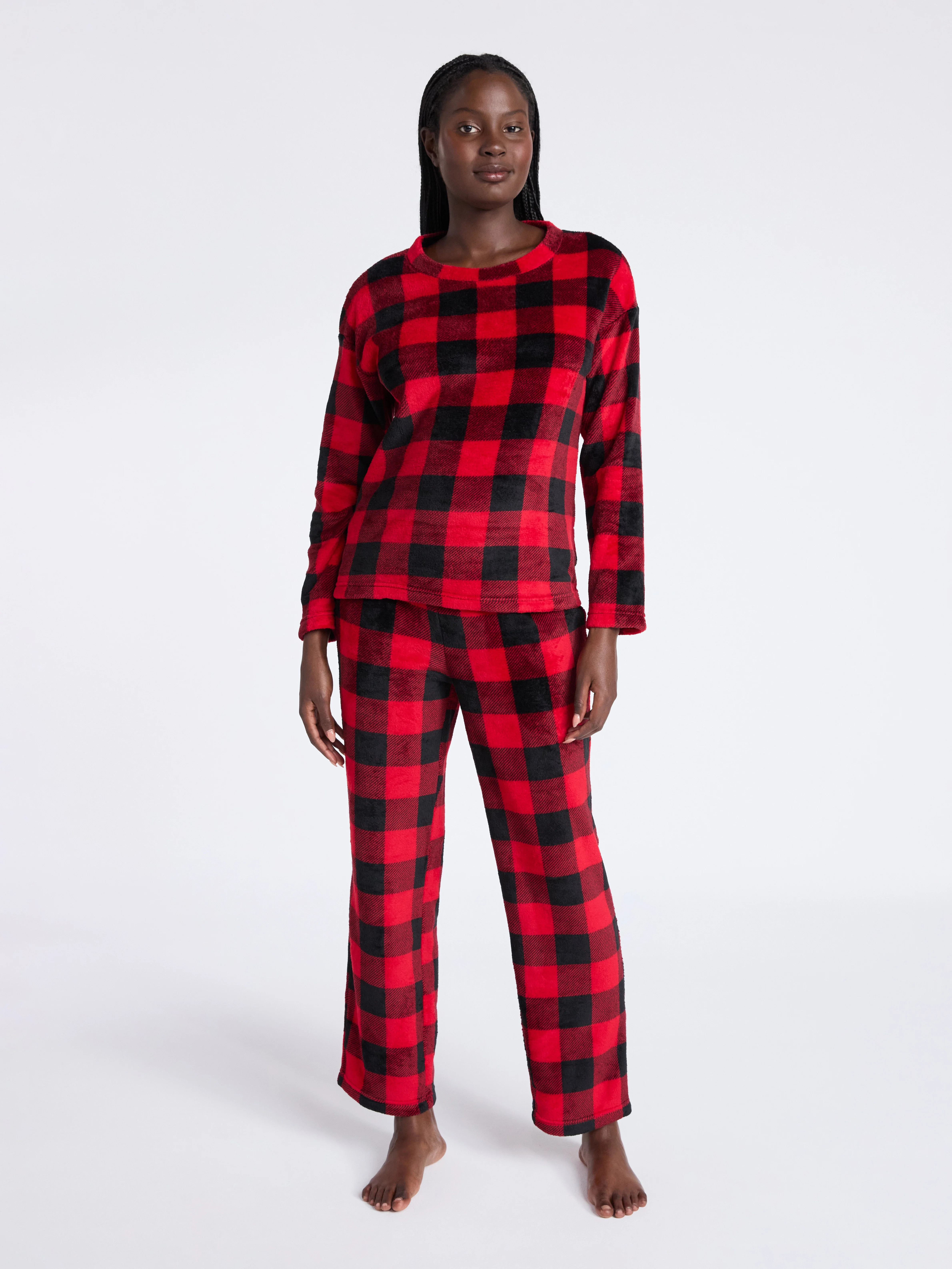 Joyspun Women's Folded Giftable Plush Long Sleeve Top and Pants Pajamas Set, 2-Piece, Sizes S-3X | Walmart (US)