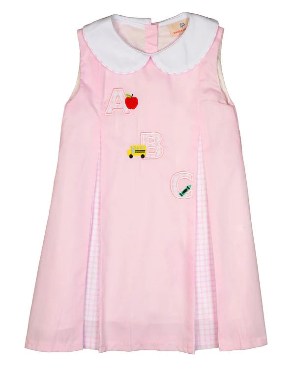 Alphabet Applique Pink Pleated Dress | Smockingbird Kids