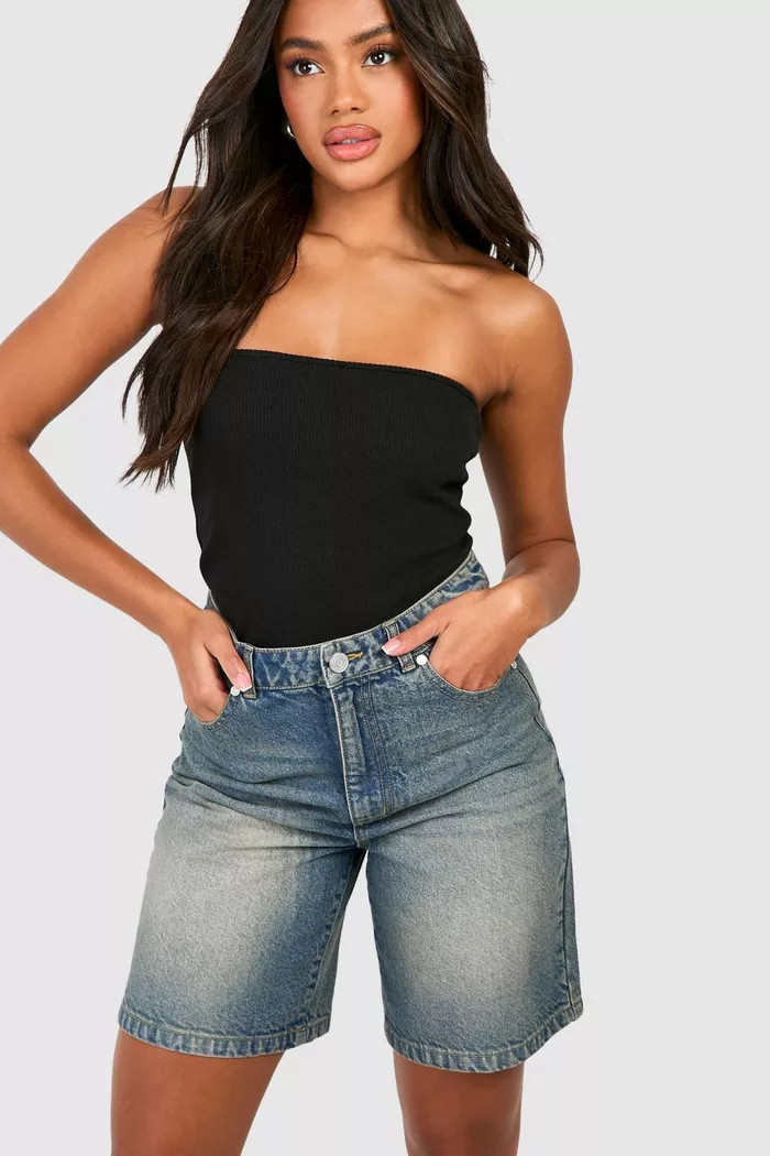 Faded Denim Jorts | Boohoo.com (UK & IE)