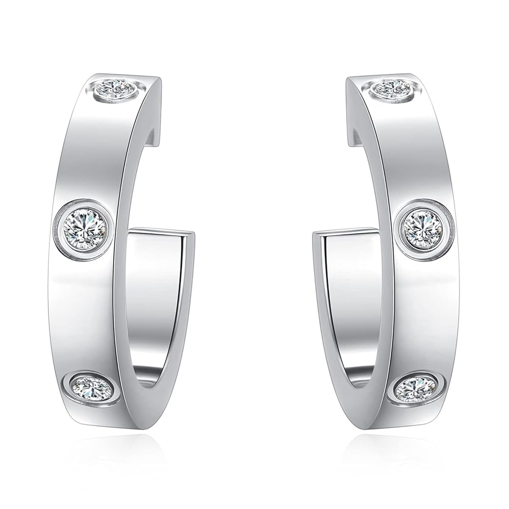 Love Earrings for Women Hoop Earrings Stainless Steel Earrings with Cubic Zirconia Stones Earring... | Amazon (US)