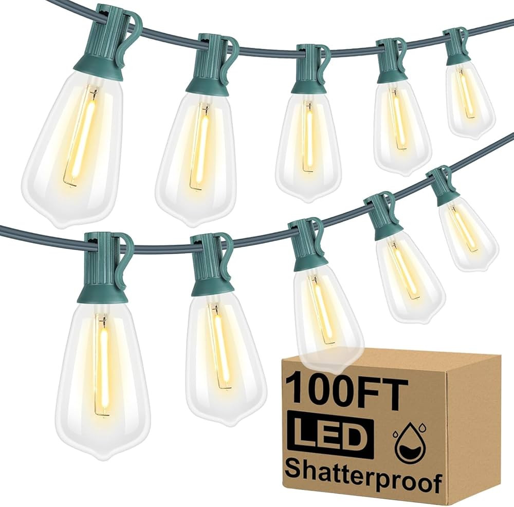 Brightever LED Outdoor String Lights 100FT with 52 Shatterproof ST38 Vintage Edison Bulbs, Outsid... | Amazon (US)
