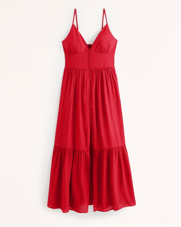 Crinkle Textured Button-Through Maxi Dress | Abercrombie & Fitch (US)