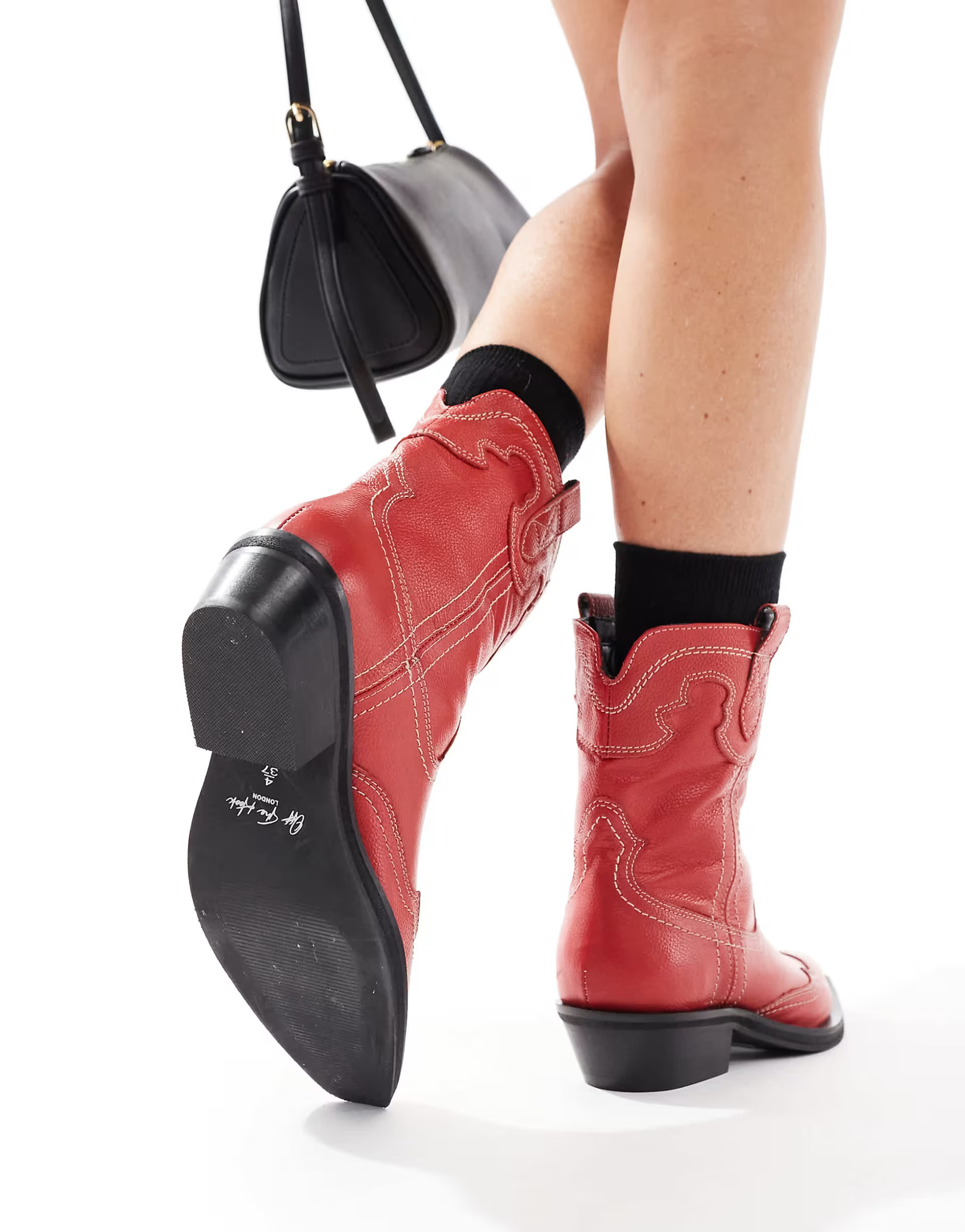 Off The Hook - Portobello Johnny - Enkelhoge leren cowboylaarzen in rood | ASOS (Global)